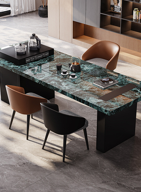 岩板茶桌轻奢现代高级感家用多功能储物茶台桌椅组合办公一体岛台