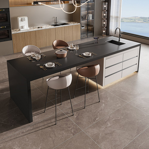 齐平极简岩板岛台餐桌可定制高端