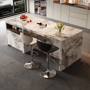 岩板岛台餐桌一体家用中导倒台极简开放式 厨房吧台桌一体餐厅隔断