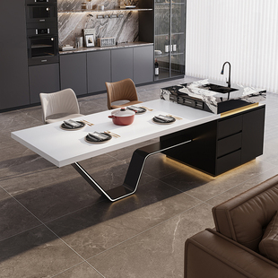 意式 高级感设计师家用带水槽导台 轻奢岩板龙抬头岛台餐桌2025新款