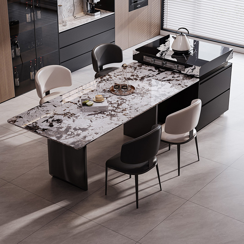 天然奢石岛台餐桌一体雪山飞狐家用高级感客厅开放式导台可定制
