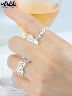 轻奢小众精致锆石戒指女爱心蕾丝开口高级感指环食指装饰2023新款