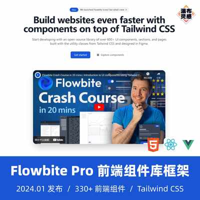 Flowbite Pro 202401 前端组件模板框架 Tailwind CSS React Vue