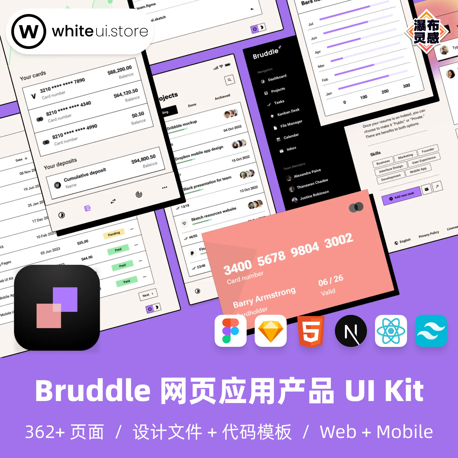 Bruddle UI Kit 管理后台仪表盘设计模板 SaaS CRM Figma WhiteUI