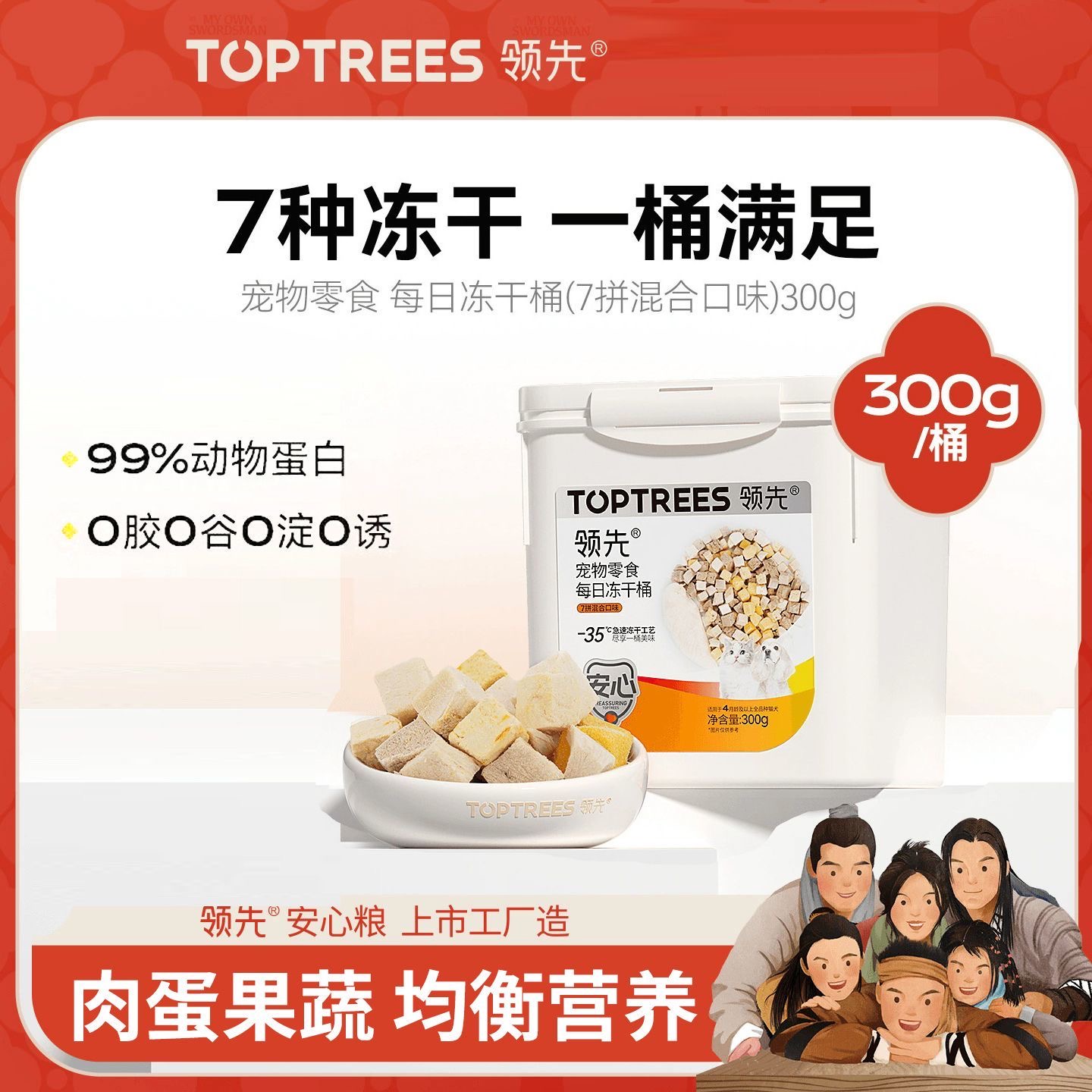【升级款】Toptrees领先宠物冻干桶猫零食鸡肉粒猫咪犬用营养300g