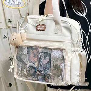 艾花旗絸店日系手提托特痛包女大容量学生党双肩斜挎两用包可爱吧唧谷子娃包