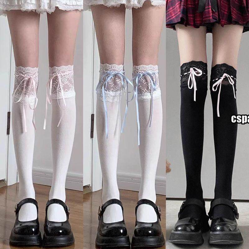日系蕾丝花边过膝袜洛丽塔丝带蝴蝶结芭蕾风防勾丝美腿百搭春夏季,女士内衣/男士内衣/家居服,长筒袜,淘宝优惠券,粉丝福利购,淘宝优惠卷