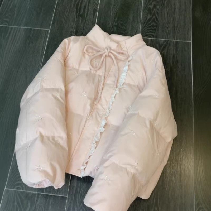 超好看甜美少女风粉色蝴蝶结蕾丝拼接棉服韩版宽松高级感棉衣外套,女装/女士精品,棉衣/棉服,淘宝优惠券,粉丝福利购,淘宝优惠卷