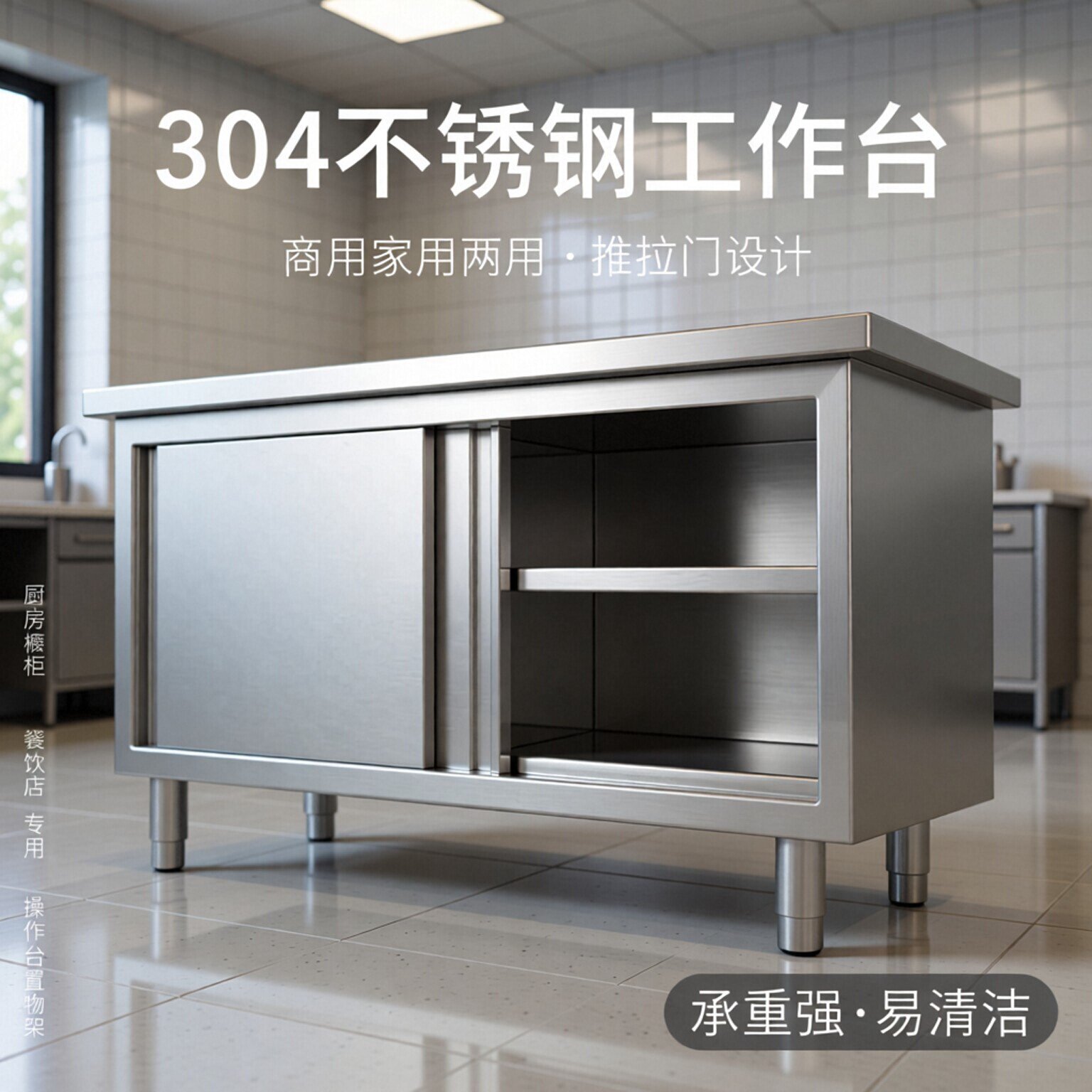 304不锈钢商用推拉门工作台图片
