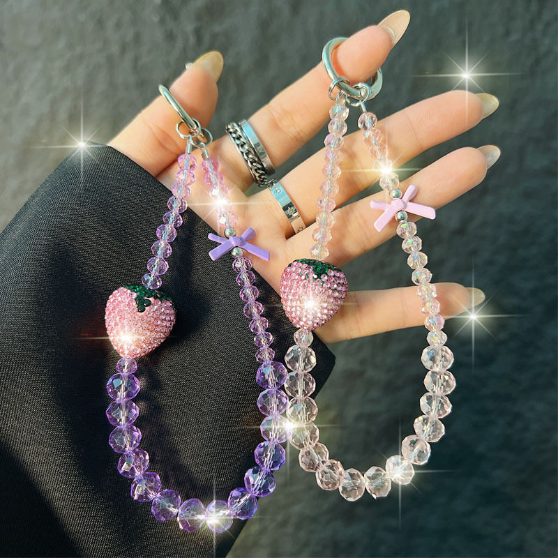 水晶手机链天然紫水晶合金锆石精致招财运祈福钢绳挂链车钥匙扣链