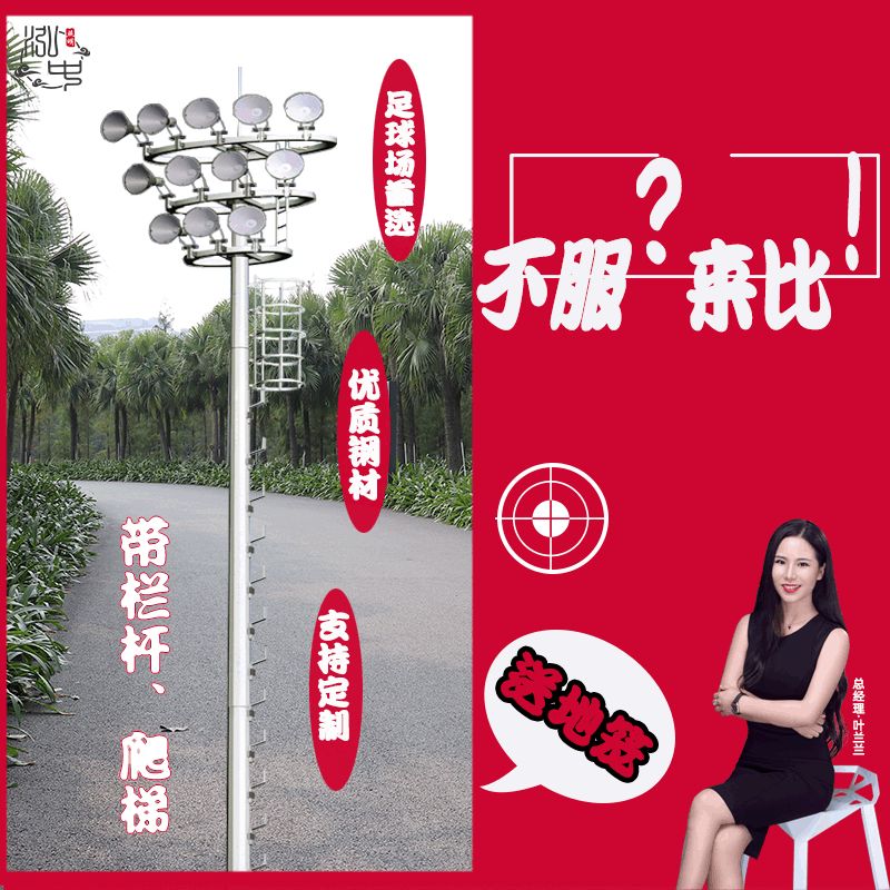 爬梯护栏高杆灯18米20米灯杆户外固定式蓝球场服务区广场探照路灯