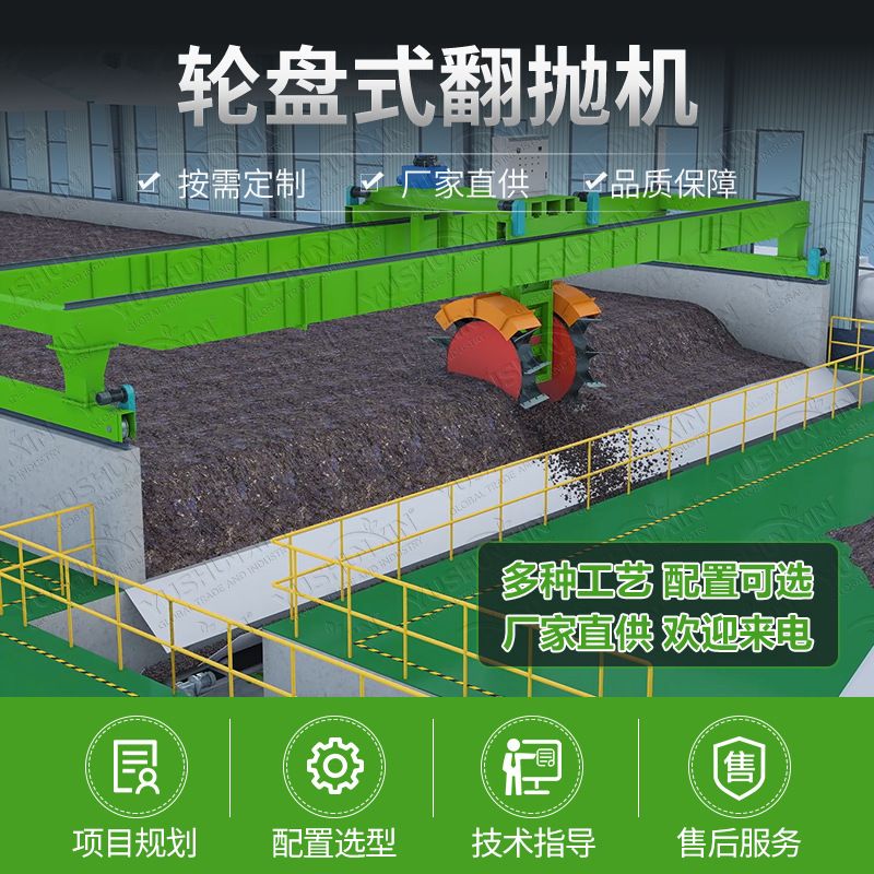 大型发酵翻抛设备 双轮盘翻抛机 中大型鸡粪有机肥生产线全套设备