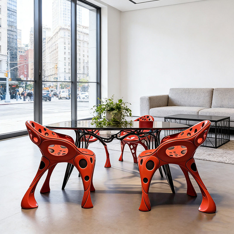 亿美意式极简玻璃钢彩色波点椅子设计师款样板房别墅高端时尚餐椅