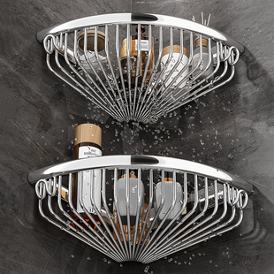 轻奢全铜镂空沥水三角篮浴室置物架极简卫生间转角收纳架子