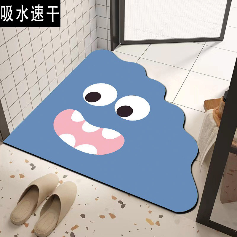 卡通出浴室地垫软硅藻泥搞怪脚垫墙角异形三角地毯吸水防滑出门垫