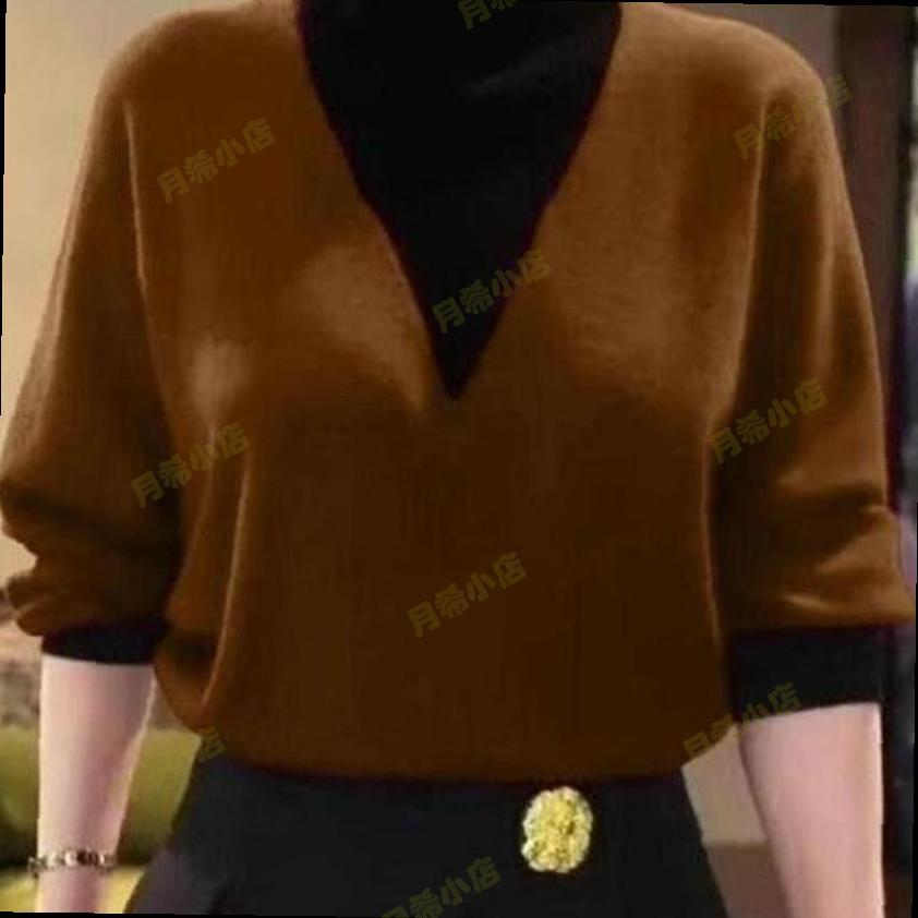中年妈妈秋冬季百搭假两件德绒衫半高领撞色衬衫打底衫女新款打底
