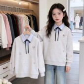 领春季 中小学生韩系长袖 学院风假两件衬衫 女大童时尚 上衣 卫衣春装