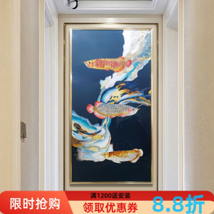 手工手绘琉璃珐琅彩装 挂画 玄关画走廊尽头竖版 饰画现代轻奢新中式