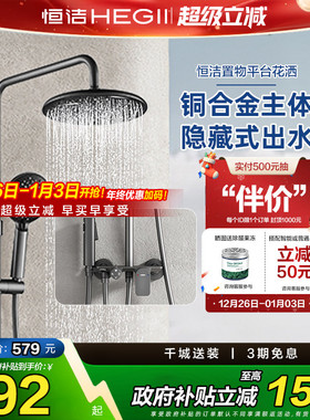 【政府补贴15%】恒洁淋浴花洒套装精铜龙头浴室龙头大顶喷枪灰949