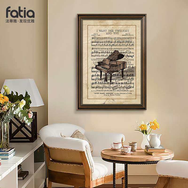 美式玄关装饰画高级感乐器复古钢琴上方挂画音乐教室壁画2023新款