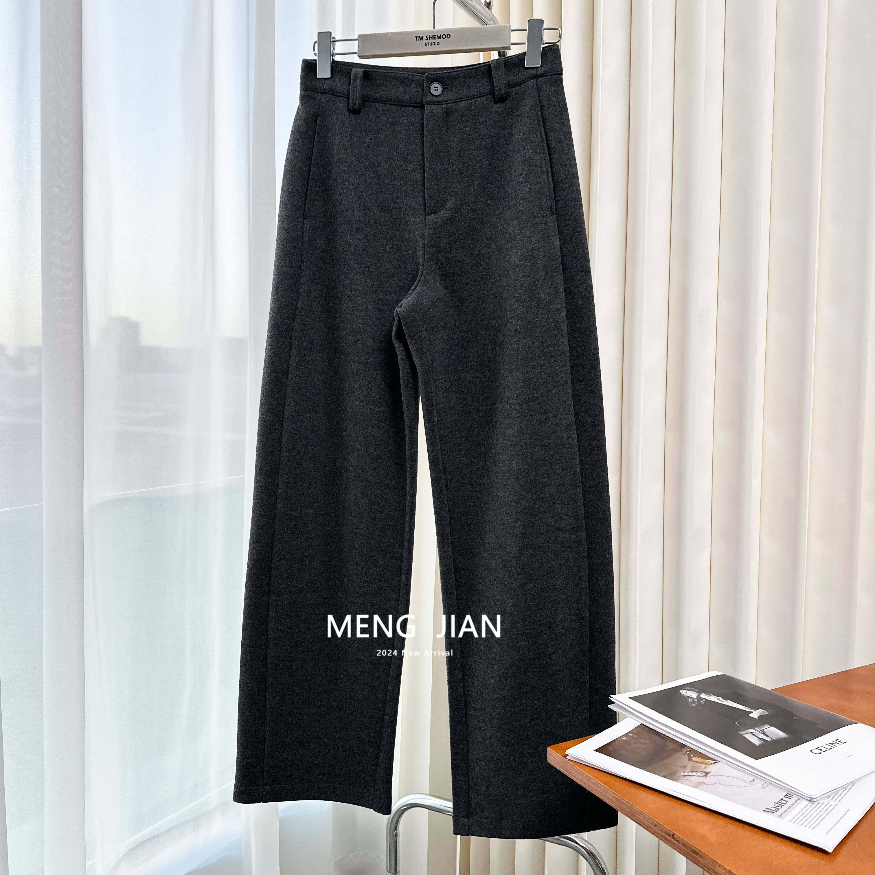 MENGJIAN-直筒高腰垂感羊毛休闲裤  FS242280,女装/女士精品,休闲裤,淘宝优惠券,粉丝福利购,淘宝优惠卷