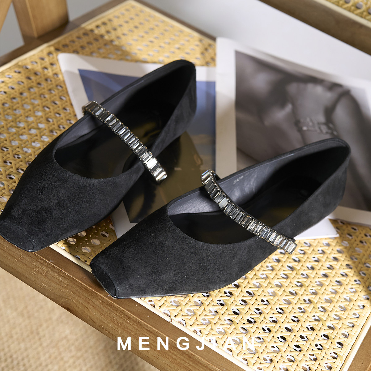 MENGJIAN25春季新款羊反绒一字带玛丽珍浅口单鞋真皮芭蕾平底鞋女,女鞋,玛丽珍鞋,淘宝优惠券,粉丝福利购,淘宝优惠卷