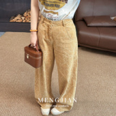 复古港风宽松牛仔长裤 新款 子 女2026春季 MENGJIAN纯棉裂纹弯刀裤
