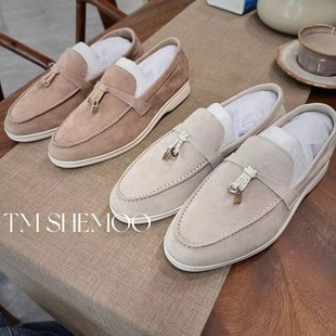女款 软底舒适一脚蹬平底牛皮休闲鞋 复古真皮锁扣贵妇鞋 MENGJIAN