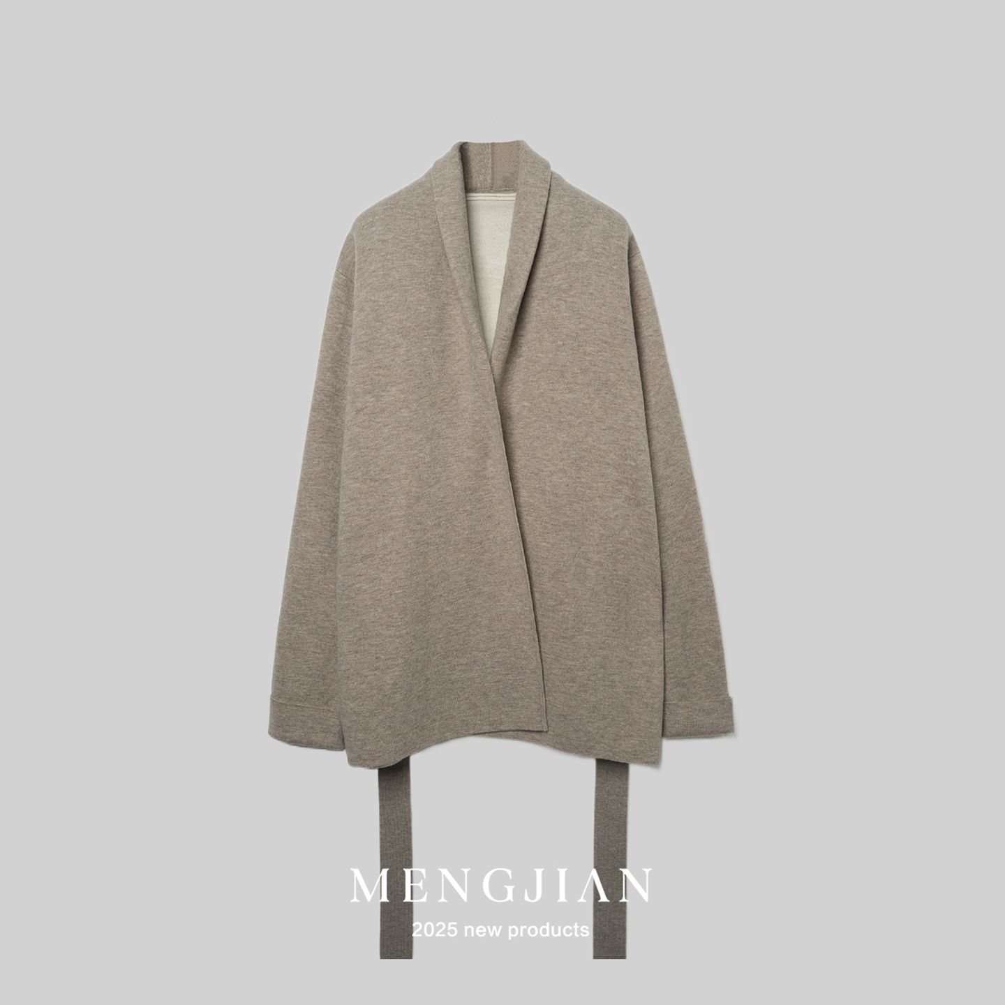 强缩羊毛慵懒系带针织开衫外套