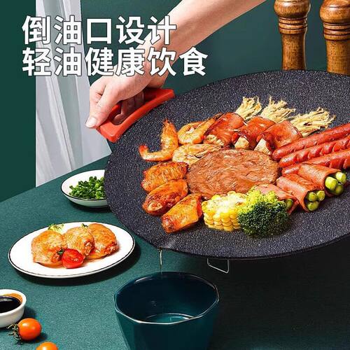 家用韩式烤肉盘户内外无烟无油便携露营铁板煎锅麦饭石电烤盘