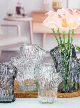 2026新款创意欧式树根玻璃富贵竹插花百合花瓶客厅发财树装饰摆件