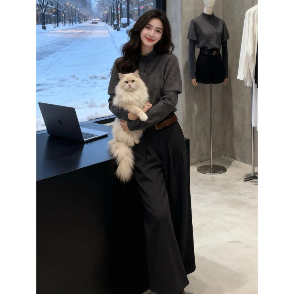 慵懒风超好看假两件针织开衫女春季2026年新款小个子洋派毛衣外套