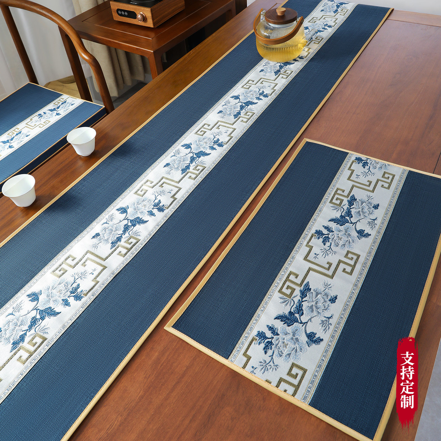 新中式桌旗茶桌垫布长条茶几桌布禅意茶旗茶席茶桌氛围布置定做图片