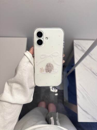 ins可爱清新白底蝴蝶结垂耳兔双层印花适用iphone17promax手机壳苹果17pro新款15创意16pro女13防摔14保护套1