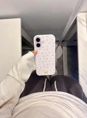 ins风白底紫色小碎花适用于苹果13手机壳质感iPhone15promax新款16/14保护套17Pro防摔全包高级感少女心女软