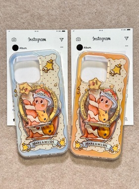 INS蓝色黄色可爱蜡烛旋转星星小人磁吸支架适用苹果iPhone16promax手机壳15promax创意13新款14pro防摔情侣