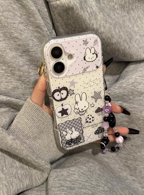 可爱古早紫色拼接波点比耶米菲适用iphone17promax手机壳苹果17pro新款15创意16pro女13双层防摔14保护套17软