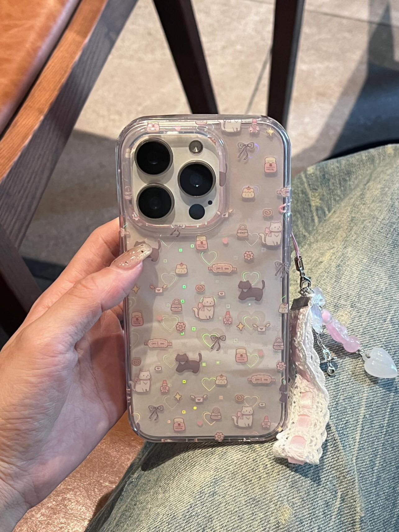 ins韩国可爱透色满屏猫咪镭射爱心手机壳适用iphone15promax全包苹果14/13新款14ProMax软壳12防摔11保护套13