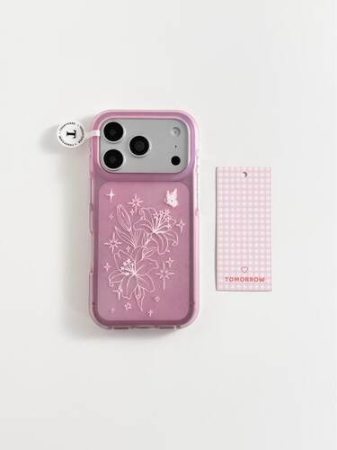 韩系ins 透粉色白线条百合花蝴蝶双层印花适用iphone17promax手机壳苹果17pro新款15创意16pro女13/14防摔16