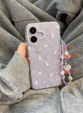 ins闪粉冬日雪花紫色兔子手机壳适用苹果17promax新款IMD双层17pro大孔全包17保护套16promax/16防摔15女款