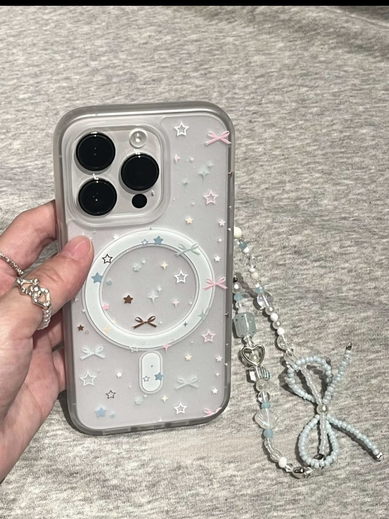 ins磨砂磁吸透明星星蝴蝶结双层印花韩系14适用iphone16promax苹果16pro手机壳苹果16/13Promax保护套1