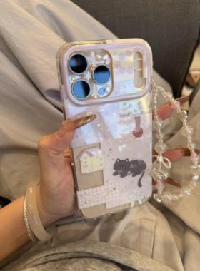 ins韩系透明淡紫色小猫之家双层印花韩系16Pro适用iphone17Promax苹果17pro手机壳15/14软16Promax保护套女13