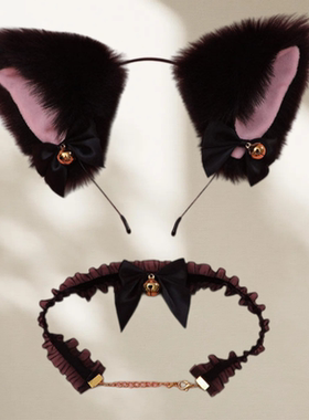 型男反差可爱款毛绒猫耳朵男生体育生1M0S小狼狗带铃铛蝴蝶结发箍