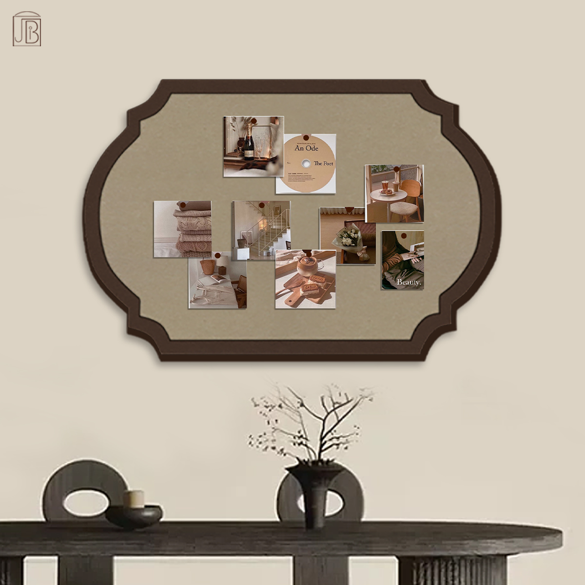 古典风书桌照片墙毛毡板文化墙留言板客厅墙面装饰书法作品展示板