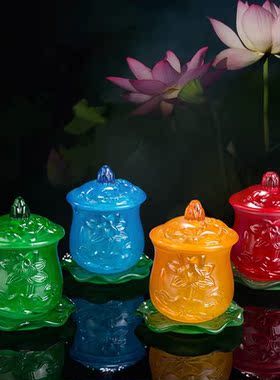 琉璃供水杯供佛杯圣水杯供奉观音仙家财神莲花敬神大悲水供杯贡杯