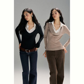 燕麦色衬衫 PynkiSwear 黑色 拼翻领假两件针织毛衣高智上衣含羊毛