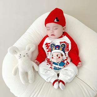 满月服秋冬男女宝周岁宴衣服婴儿百天小礼服幼儿连体衣冬天拜年服