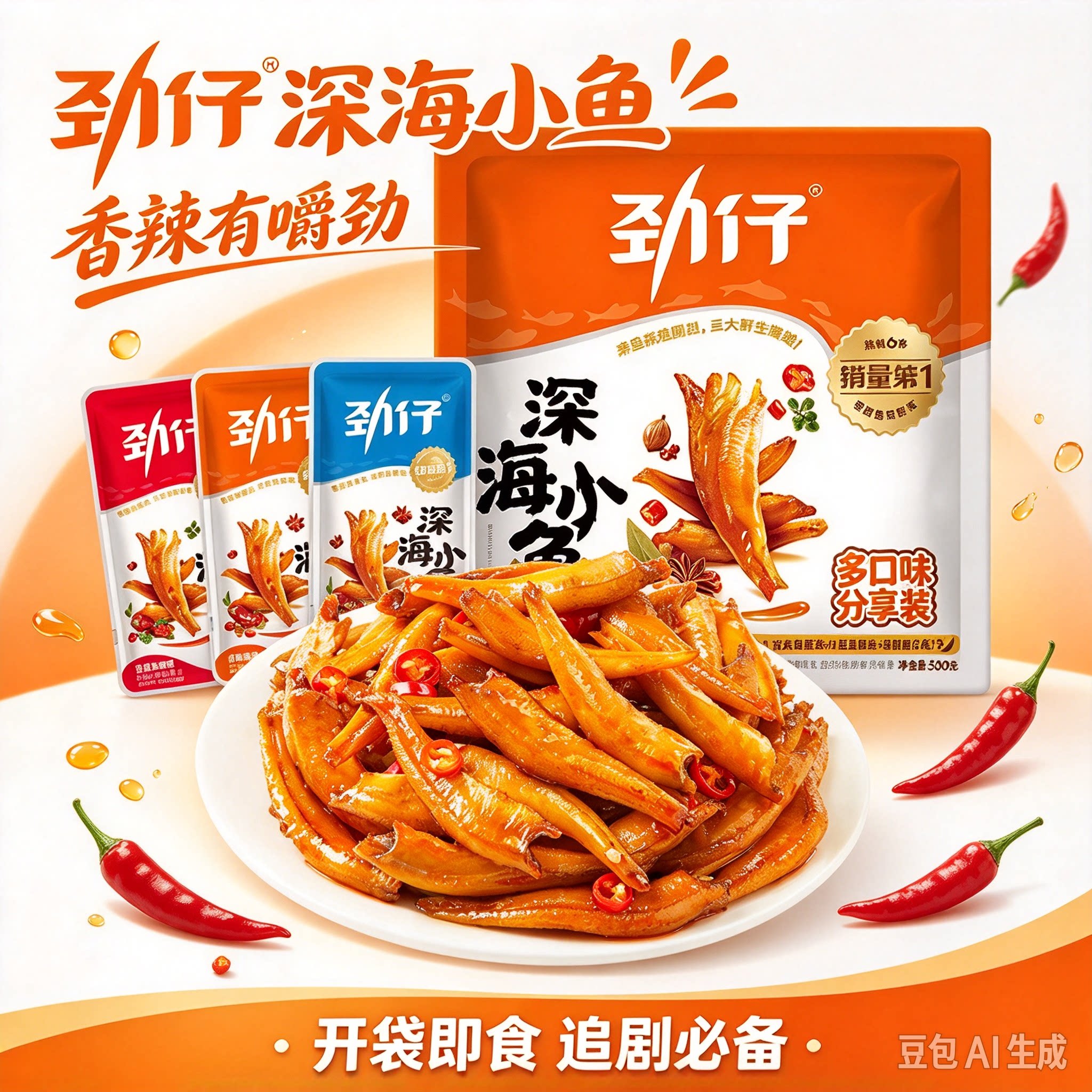 劲仔深海小鱼仔香辣混合味500g
