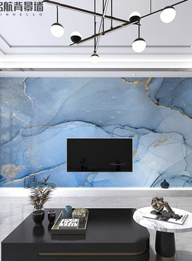 竹木纤维集成墙板电视背景墙蓝色大理石纹木饰面碳晶板客厅护墙板