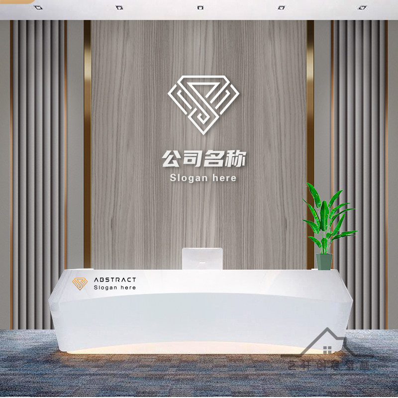 公司前台竹木纤维集成墙板现代办公室logo形象墙网咖酒店公司扣板